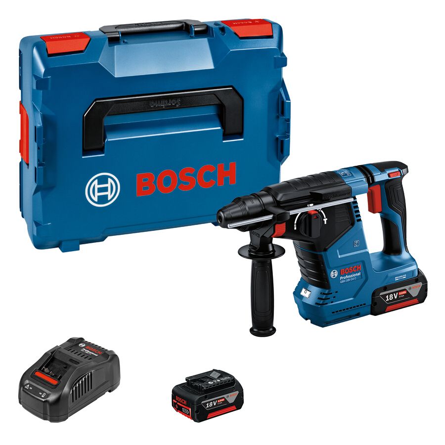 Bosch GBH 18V-24 C Cordless Rotary Hammer with SDS plus in L-BOXX 136 with 2 x 5.0 Ah Li-ion battery, quick charger