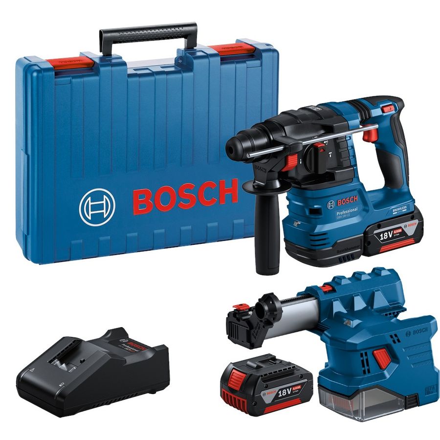 Bosch Professional GBH 18V-22 Cordless SDS Hammer + GDE 18V-12 Dust Extractor