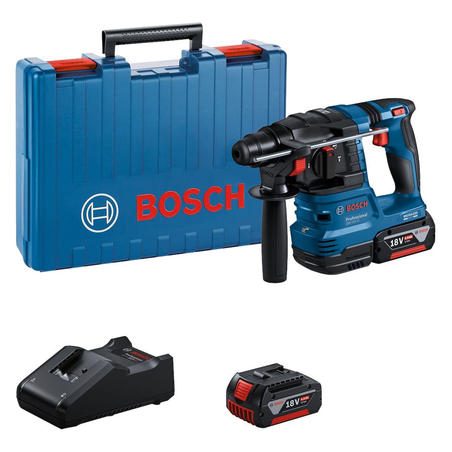Bosch Professional GBH 18V-22 Cordless Rotary Hammer in Carry Case with 2 x 4.0Ah Batteries & Charger