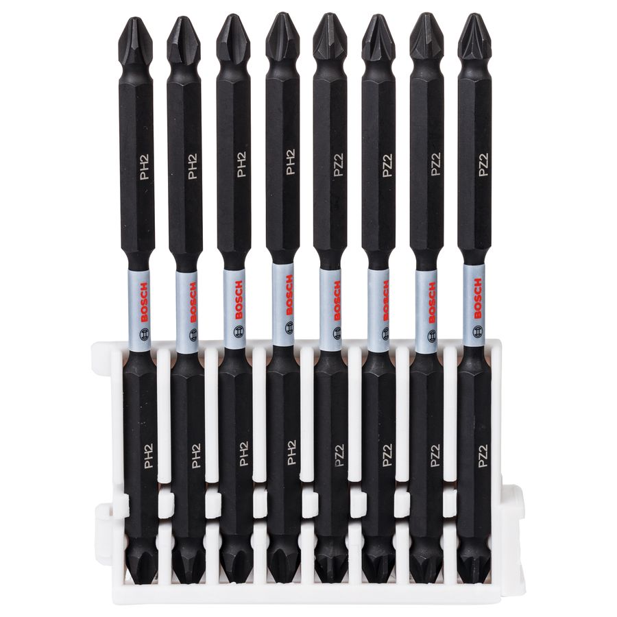 Bosch 8 Piece 110mm Impact Double Ended Screwdriver Bit Set, 4 x PH2, 4 x PZ2 2608522348