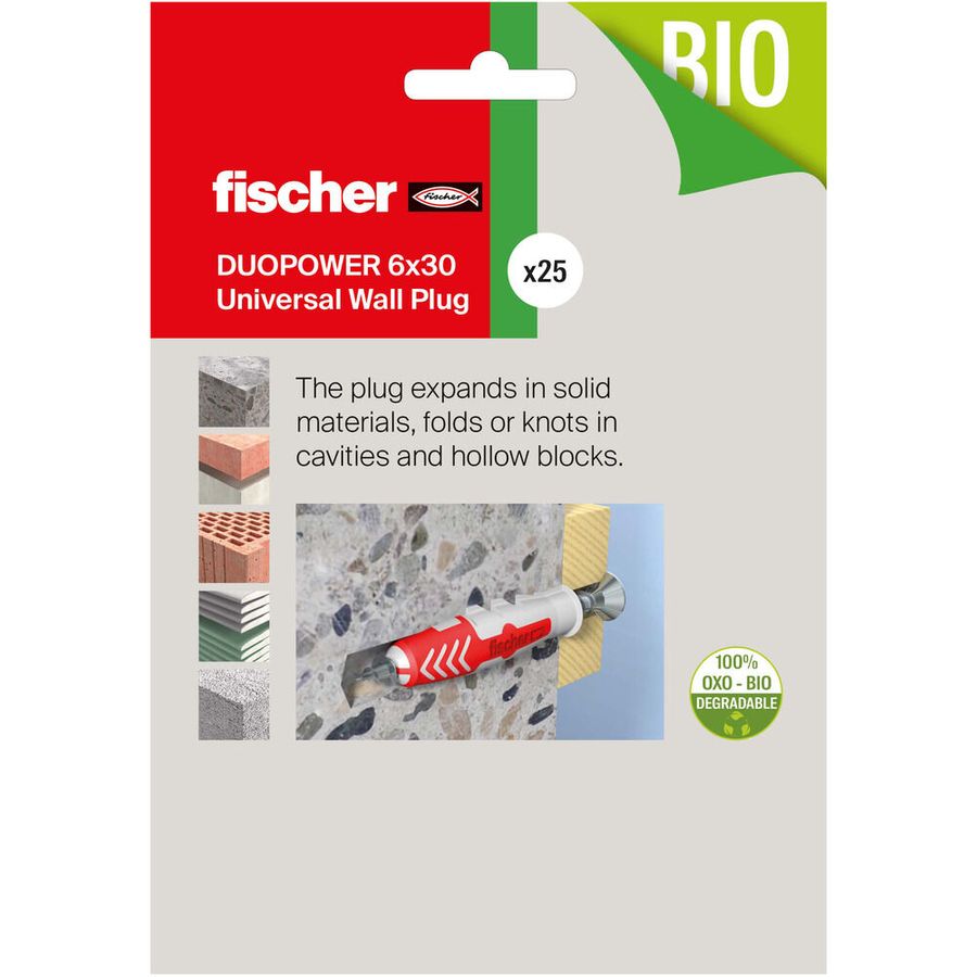 Fischer DuoPower 6 X 30 Universal Wall Plug 25 Pack 545020