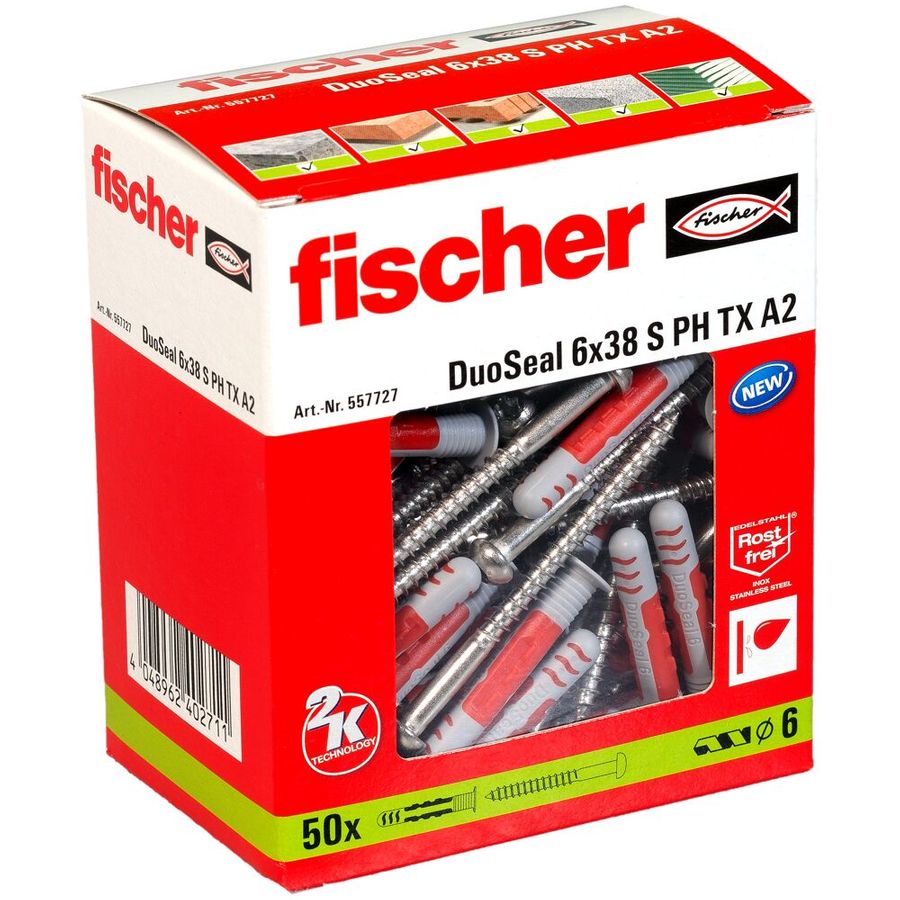 Fischer DuoSeal 6 x 38 c/w Stainless Steel Pan Head Screws