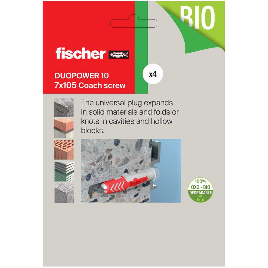 Fischer Fix Set DuoPower 10 X 50  With 7 X 105 Coach Screw 4 Pack 557835