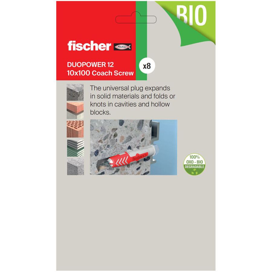 Fischer Fix Set DuoPower 12 X 60  With 10 X 100 Coach Screw 8 Pack 557838