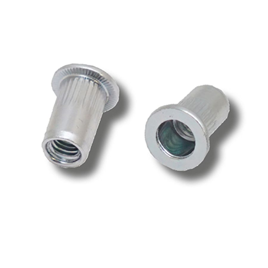 M6 x 15.5 (0.5-3.0) Steel Flat Head Round Knurled Body JRP Rivet Nuts