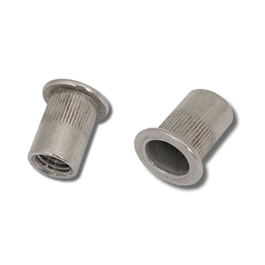 M8 x 21.5 (3.5-5.5) A2 Stainless Steel Flat Head Round Knurled Body JRP Rivet Nuts